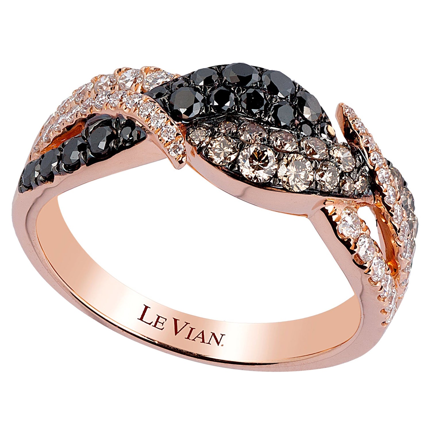 LeVian 14K Rose Gold Round Black Chocolate Brown Diamond Classy Cocktail Ring For Sale