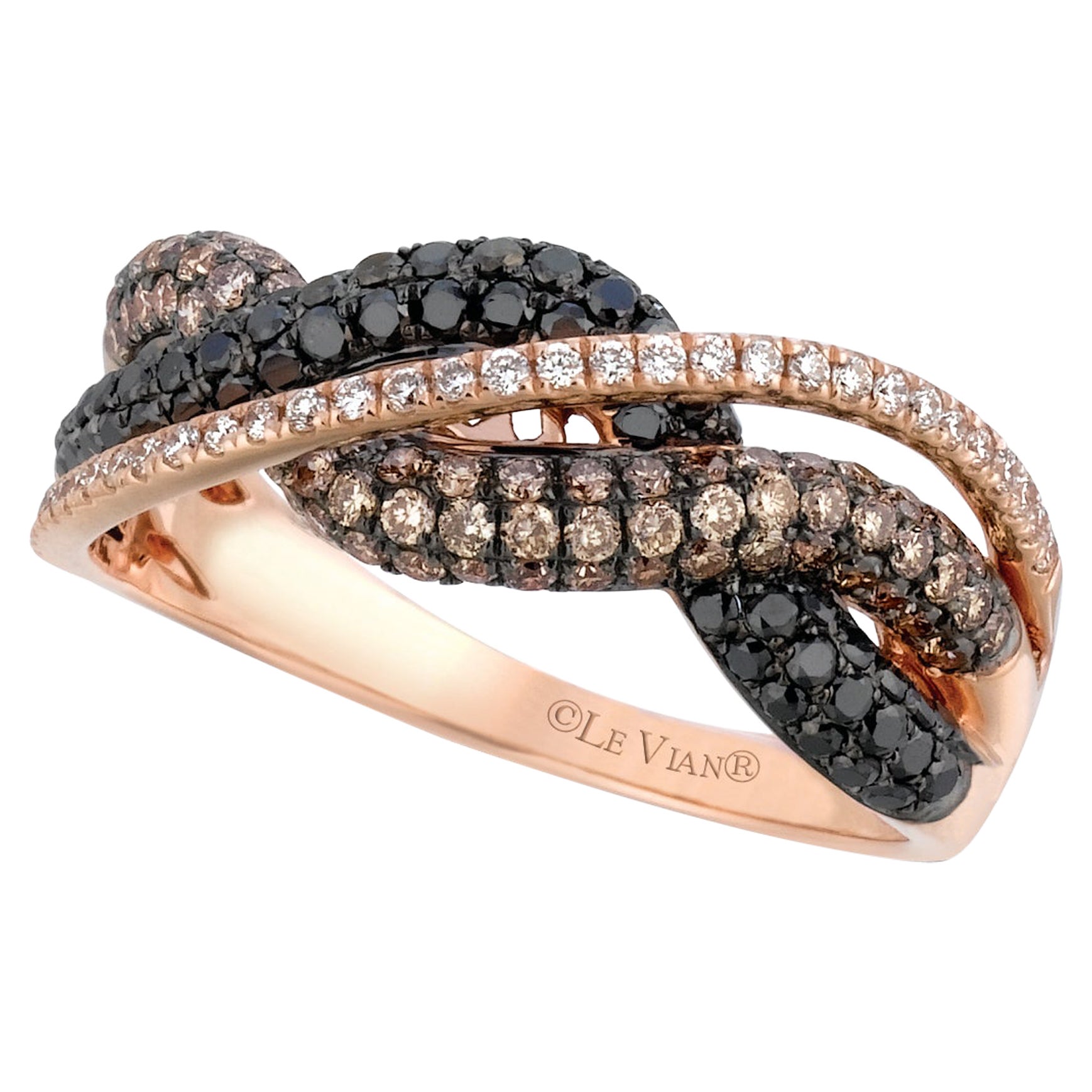 LeVian 14K Rose Gold Round Black Chocolate Brown Diamonds Classy Cocktail Ring For Sale