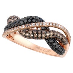 LeVian Bague cocktail classique en or rose 14 carats avec diamants ronds noirs, brun chocolat