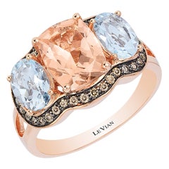 LeVian 14K Rose Gold Morganite Aquamarine Round Chocolate Brown Diamond Ring