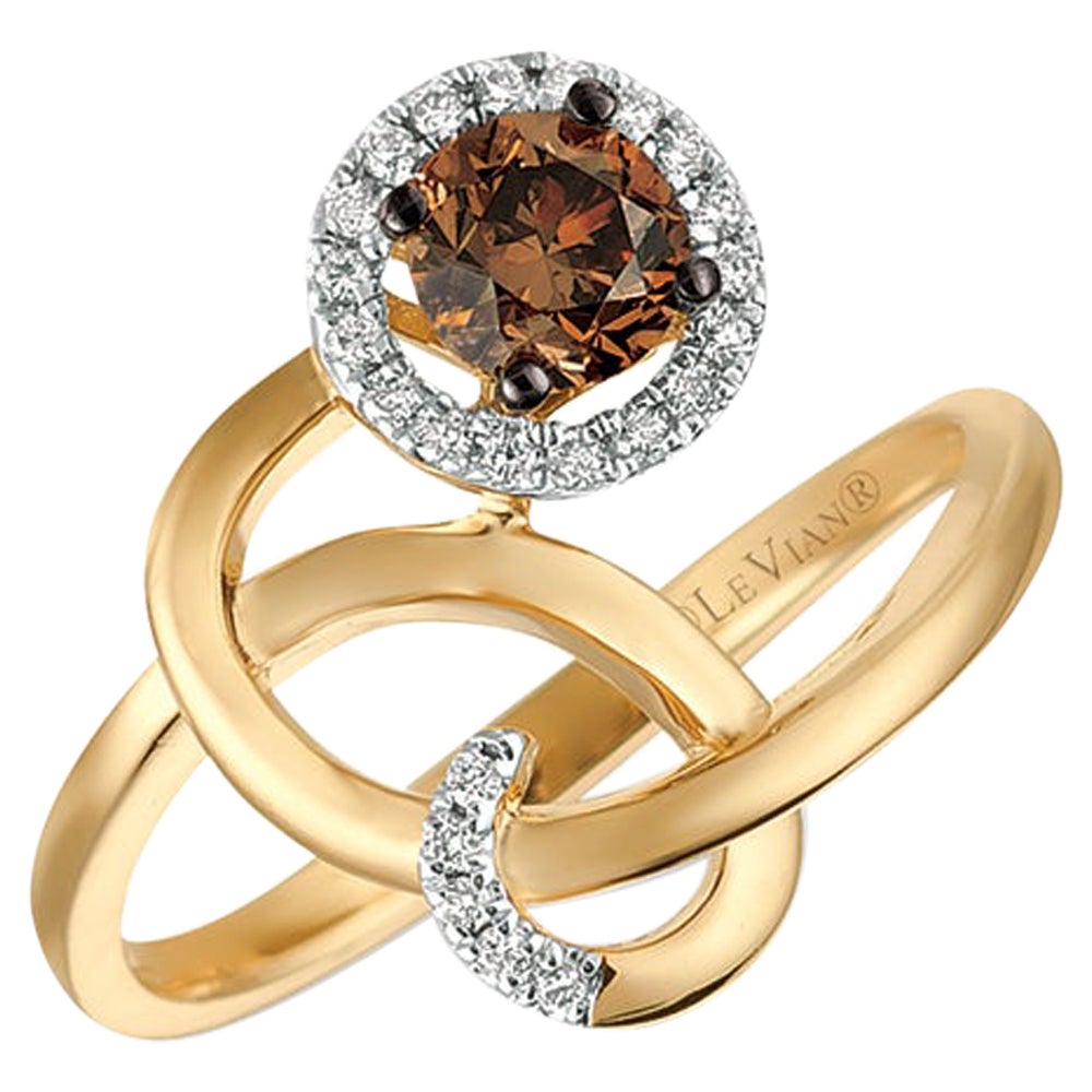 LeVian 14K Yellow Gold Round Chocolate Brown Diamond Beautiful Cocktail Ring For Sale