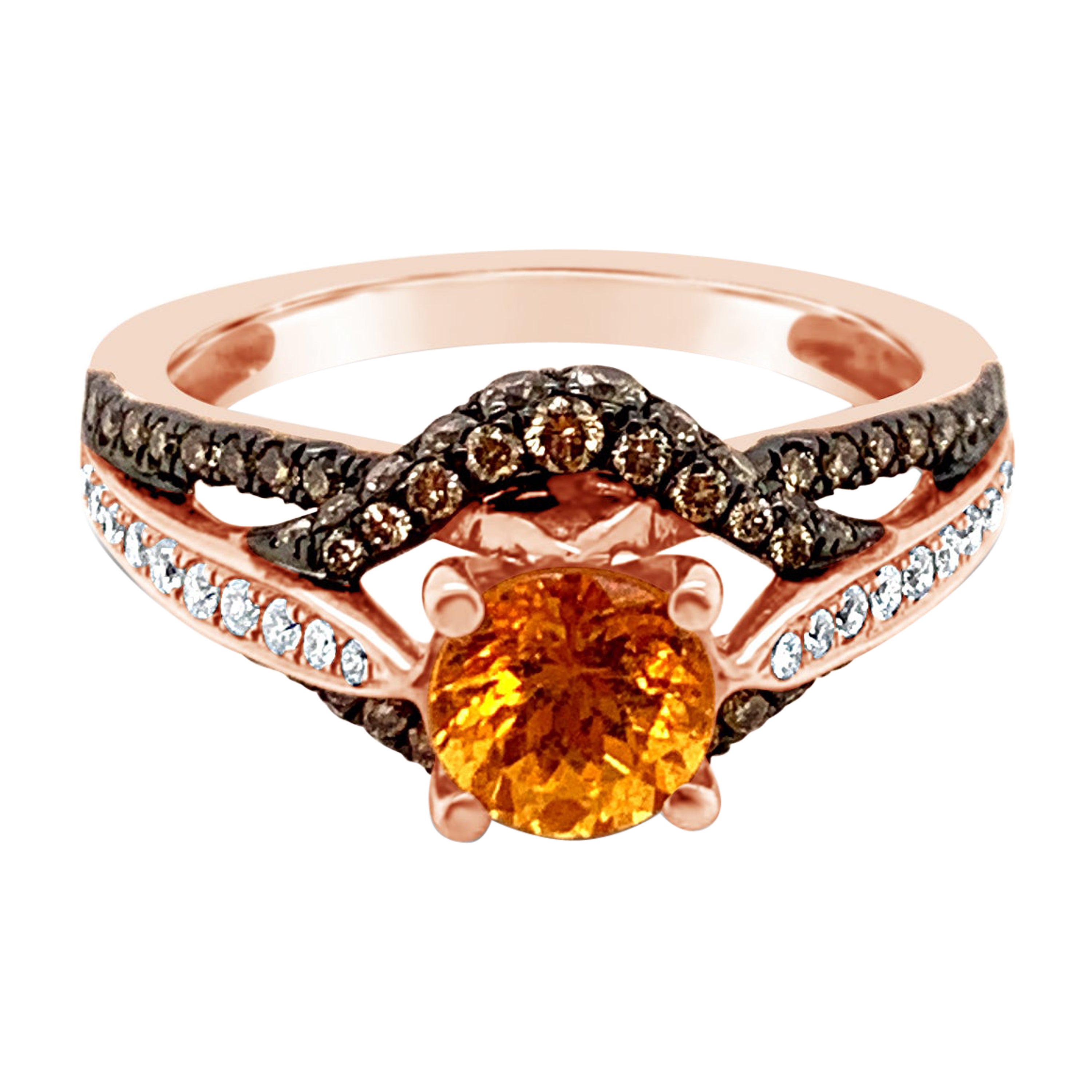 LeVian Ring Spessartite Chocolate Diamonds Vanilla Diamonds 14K Rose Gold