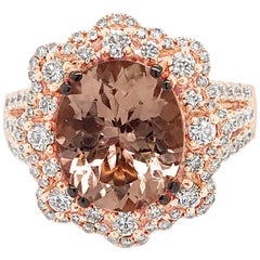 LeVian 18K Rose Gold Pink Morganite Chocolate Brown Round Diamonds Halo Ring