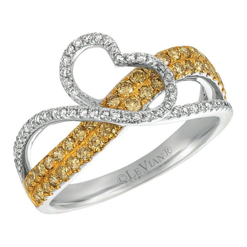 LeVian 14K White Gold Round Sunny Yellow Diamonds Classy Beautiful Cocktail Ring