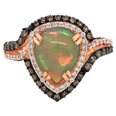 LeVian 18K Rose Gold Opal Round Chocolate Brown Diamond Cocktail Multi-Halo Ring