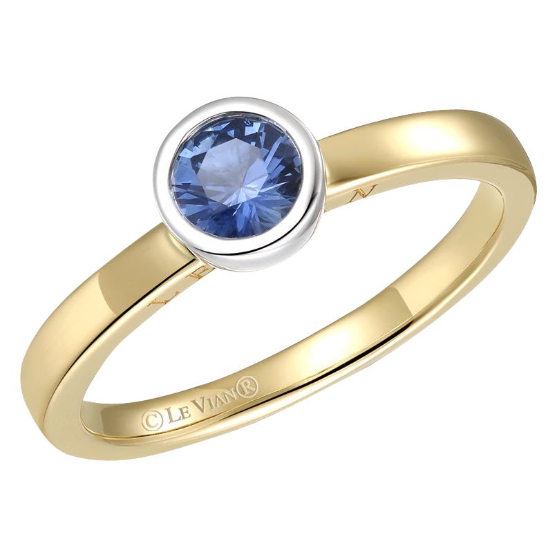 LeVian 14K Two-Tone Gold Blue Sapphire Gemstone Beautiful Pretty Cocktail Ring For Sale