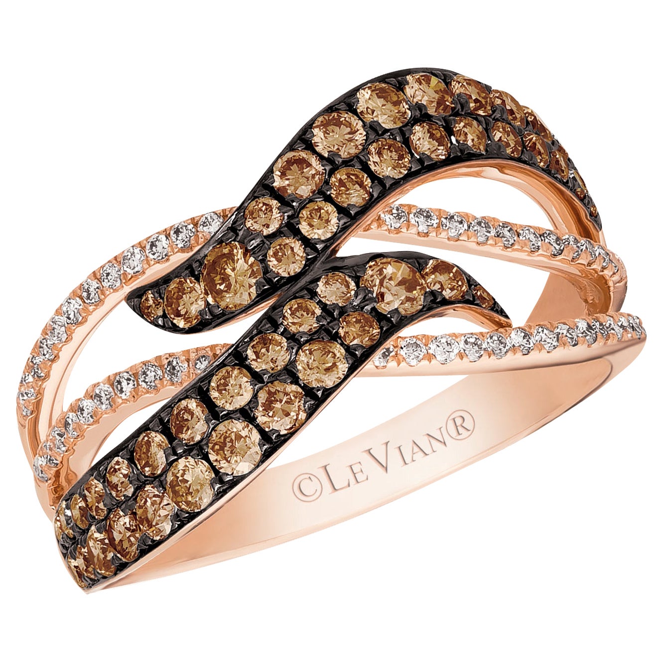 Magnifique bague cocktail classique LeVian en or rose 14 carats avec diamant brun chocolat