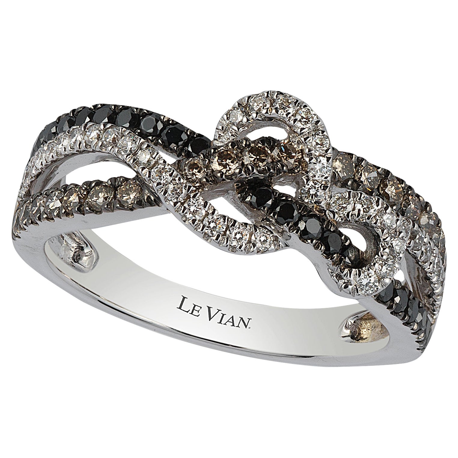LeVian 14K White Gold Round Black Chocolate Brown Diamond Pretty Cocktail Ring For Sale