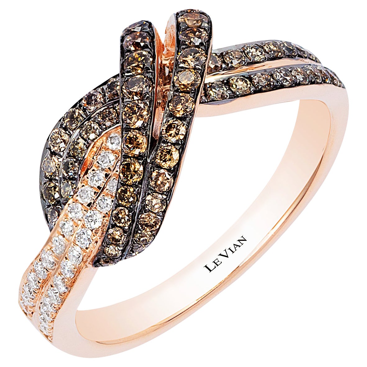 LeVian Bague cocktail classique et raffinée en or rose 14 carats avec diamant brun chocolat