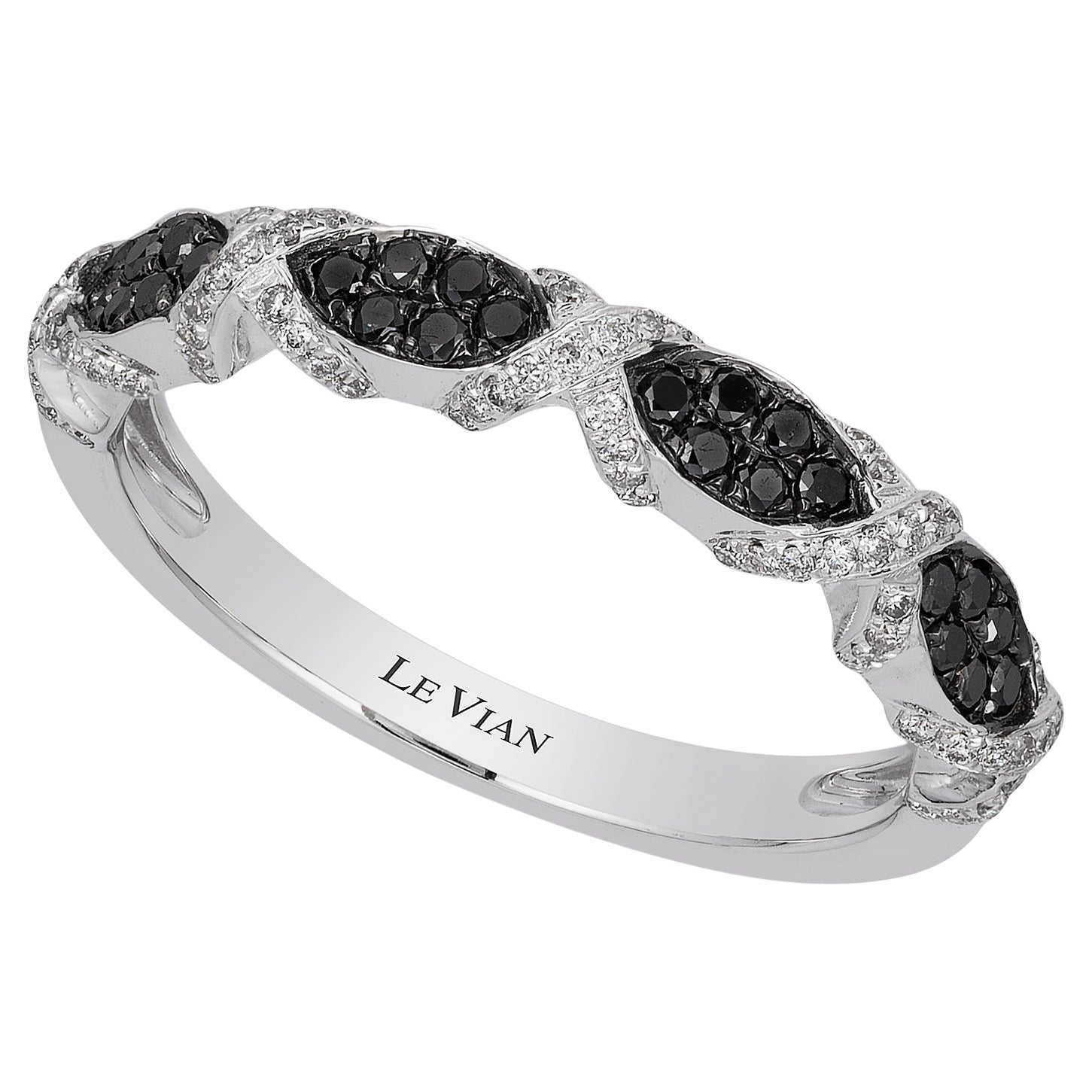 LeVian 14K White Gold Round Black Diamonds Classy Pretty Fancy Cocktail Ring