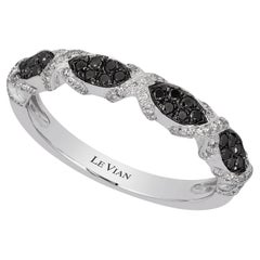 LeVian Bague cocktail élégante et fantaisie en or blanc 14 carats avec diamants noirs ronds et ronds