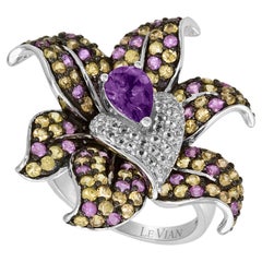Anello cocktail floreale di classe con ametista multicolore in oro bianco LeVian 14K