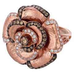 Schöner hübscher Blumenring, 14 Karat Roségold runder brauner schokoladenbrauner Diamant