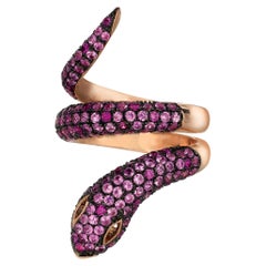 LeVian 14K Rose Gold Pink Sapphire Round Brown Chocolate Diamond Snake Ring