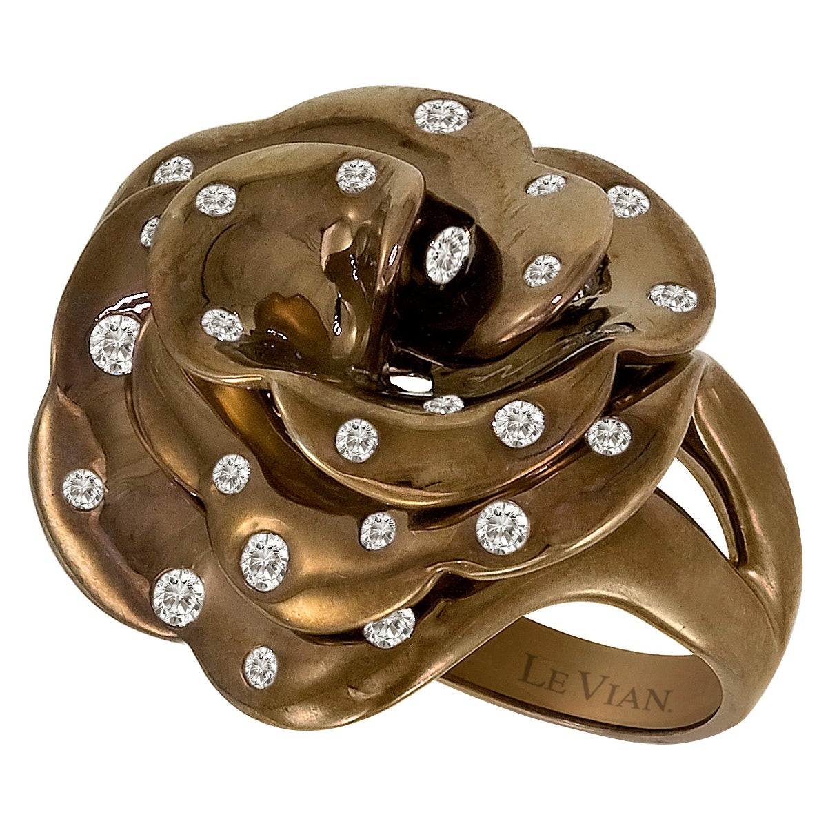 LeVian 14K Chocolate Gold Round H-I SI1-SI2 Diamond Beautiful Flower Ring