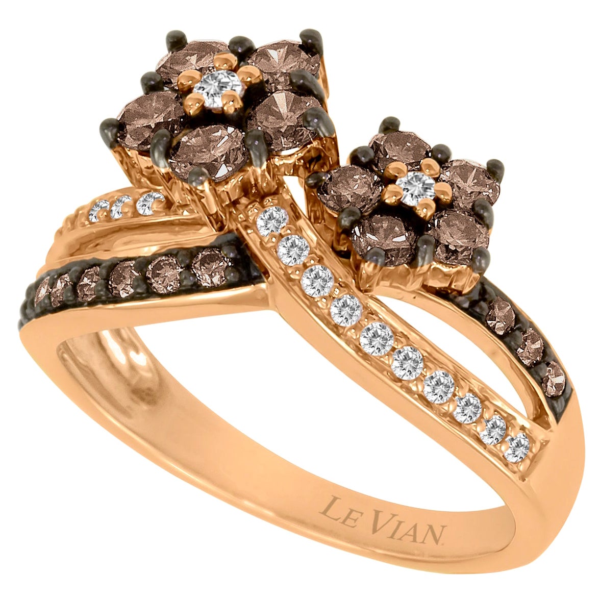 LeVian 14K Rose Gold Round Chocolate Brown Diamond Pretty Fancy Split Shank Ring For Sale