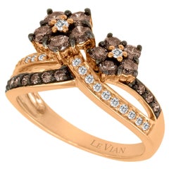 LeVian Bague à tige fendue fantaisie en or rose 14 carats avec diamants ronds brun chocolat