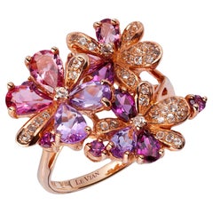 LeVian 14K Rose Gold Amethyst Pink Tourmaline Rhodolite White Topaz Floral Ring