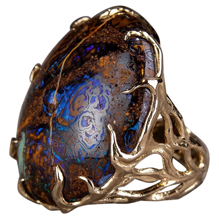 Opal Gold Ring Blueprint Woody Musk Tree Natural Australian Gem For Sale