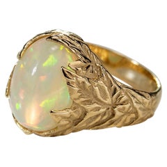 Äthiopischer äthiopischer Opal Gelbgold Efeu Ring Aphrodite Stil Multicolor Glare Art Nouveau
