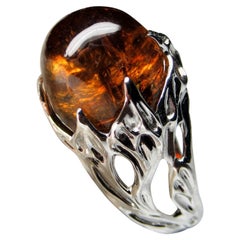 Tourmaline White Gold Ring Brown Honey Color Gemstone Art Nouveau