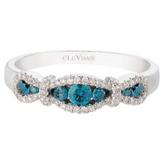 LeVian 14K White Gold Round Blue Diamonds Classy Beautiful Fancy Cocktail Ring