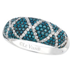LeVian 14K White Gold Round Blue Diamonds Classy Beautiful Pretty Cocktail Ring