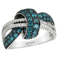 LeVian 14K White Gold Round Multi-Color Diamonds Cluster Crossover Cocktail Ring