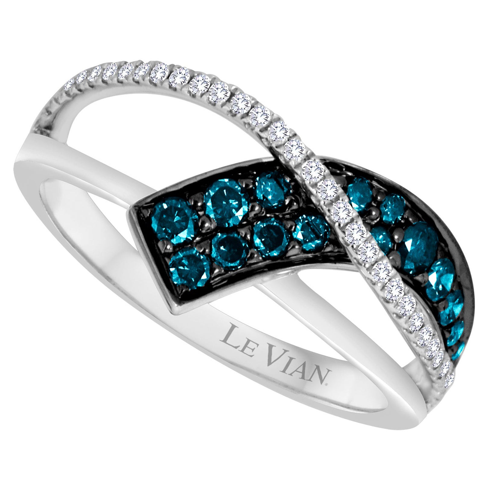 LeVian 14K White Gold Blue Round Diamond Classic Beautiful Pretty Cocktail Ring For Sale
