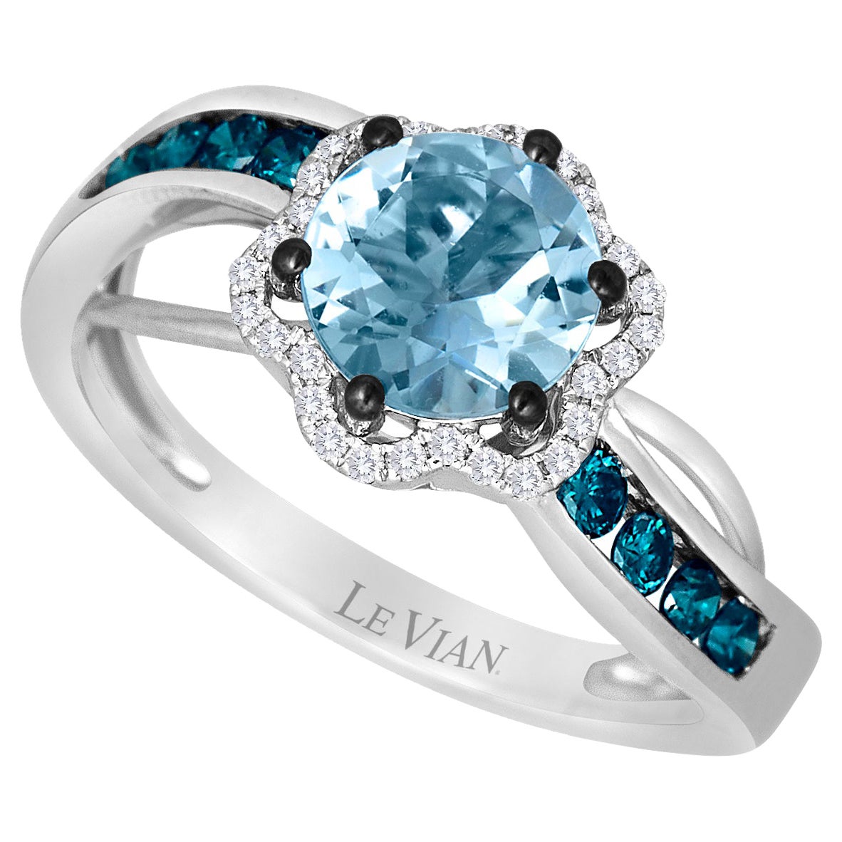 LeVian 14K White Gold Aquamarine Round Blue Diamond Classy Pretty