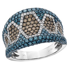 Cocktail-Ring, 14 Karat Weißgold Runder Blauer Schokoladenbraun Diamant