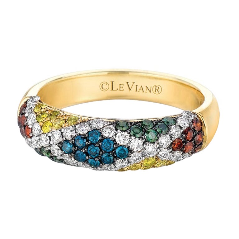 LeVian Ring Blue, Red, White & Fancy Diamonds 14K Yellow Gold For Sale