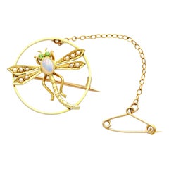 Antique Opal Pearl Peridot Yellow Gold Dragonfly Brooch, circa 1895