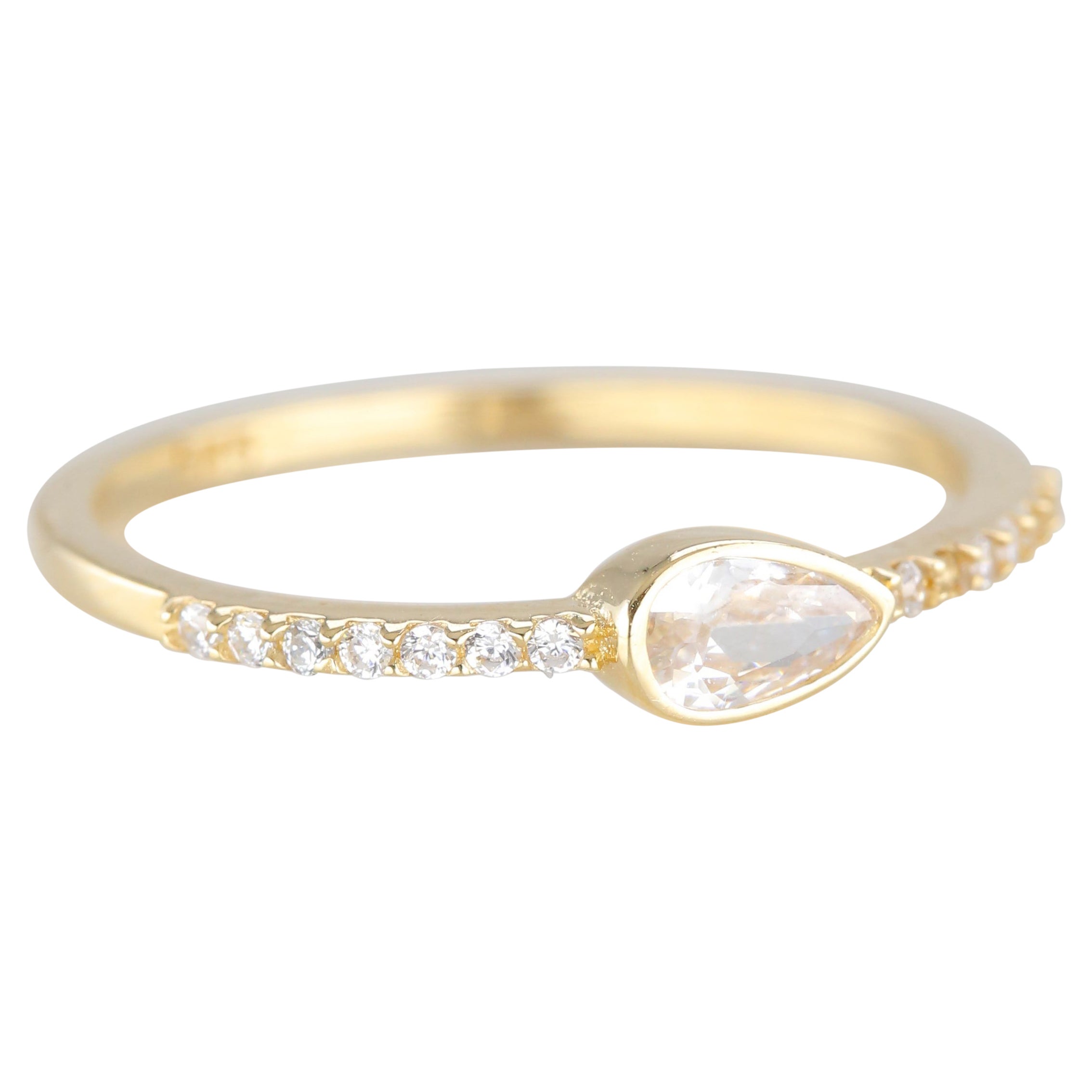 14K Gold Dainty Pear Shape Zircon Ring, Minimalist Ring