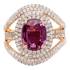 3.47 Carat Pink Sapphire and Diamond Rose Gold Cocktail Ring Estate Fine Jewelry