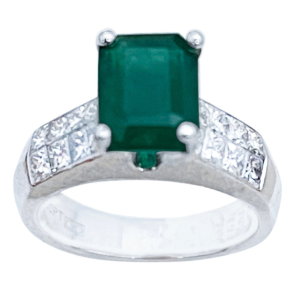 Natural 3 Carat Emerald Cut Emerald & 1 Carat Diamond Ring Platinum