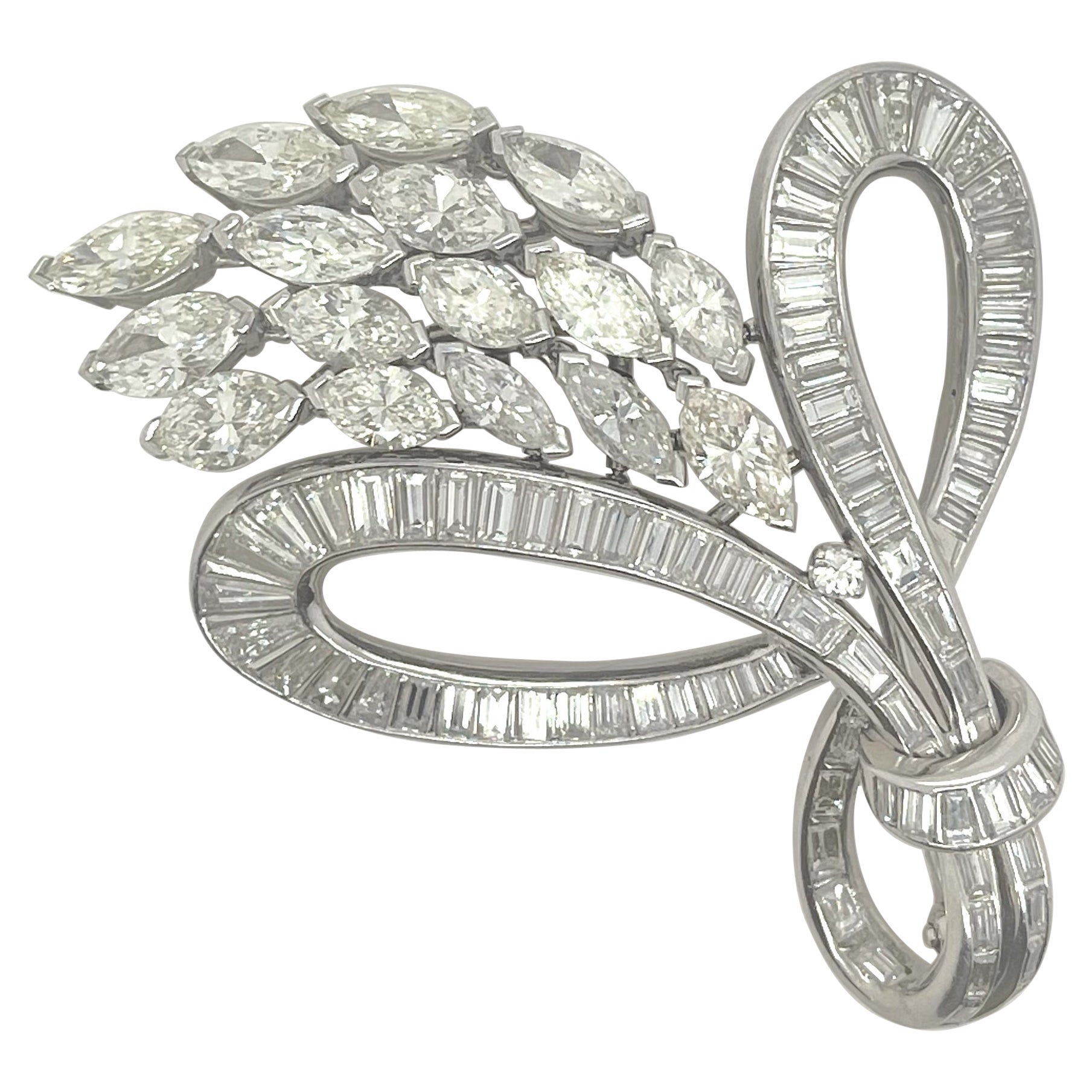 Platinum Baguette & Marquise Diamond Brooch