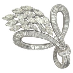 Platinum Baguette & Marquise Diamond Brooch