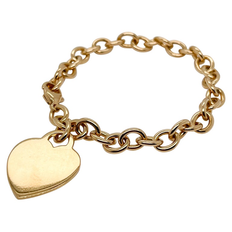 Tiffany and Co. 18 Karat Gold Dog Chain Link Bracelet and Heart Charm For  Sale at 1stDibs
