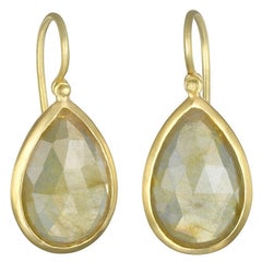 Faye Kim 18K Gold Faceted Teardrop Sapphire Slice Earrings