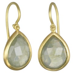 Faye Kim 18K Gold Faceted Teardrop Sapphire Slice Earrings