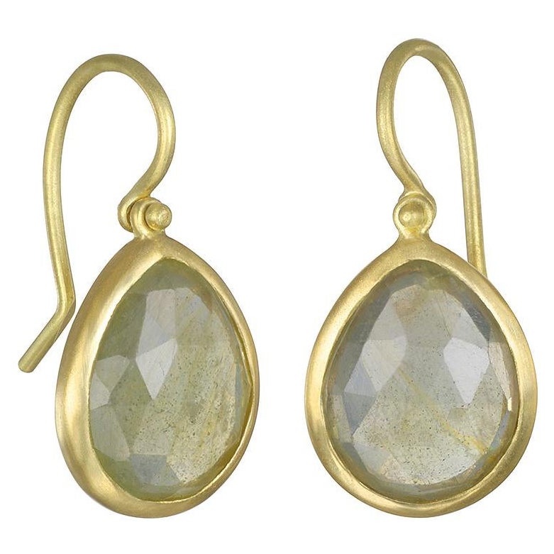 Faye Kim 18K Gold Faceted Round Sapphire Slice Earrings For Sale