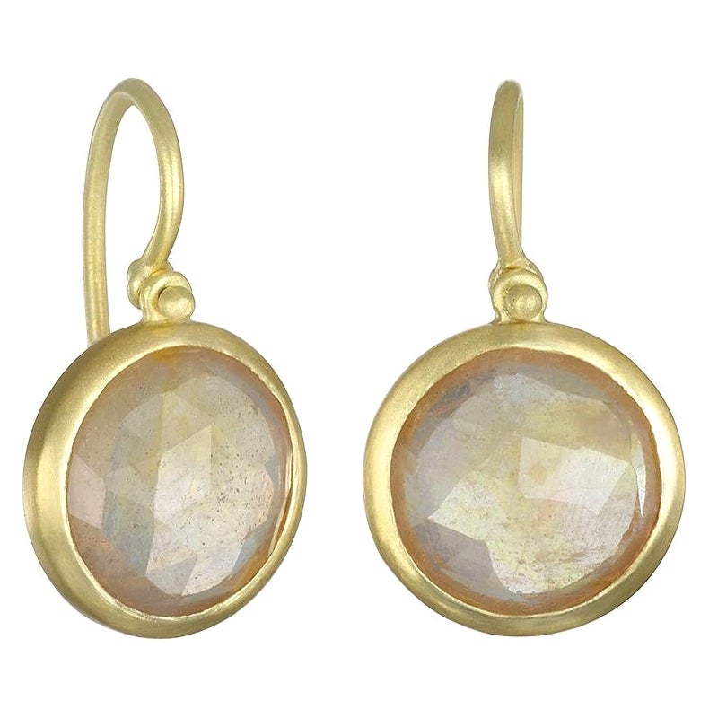 Faye Kim 18K Gold Faceted Round Sapphire Slice Earrings For Sale
