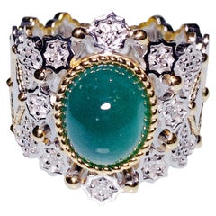3.95 Ct Vivid Green Emerald and Diamond Ring in 18k Yellow and White Gold