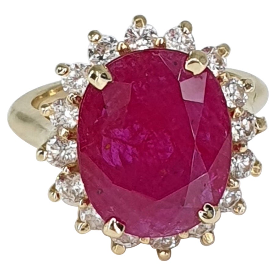 GIA Certified 5.13 Carat Ruby Diamond 18 Karat Yellow Gold Ring For Sale