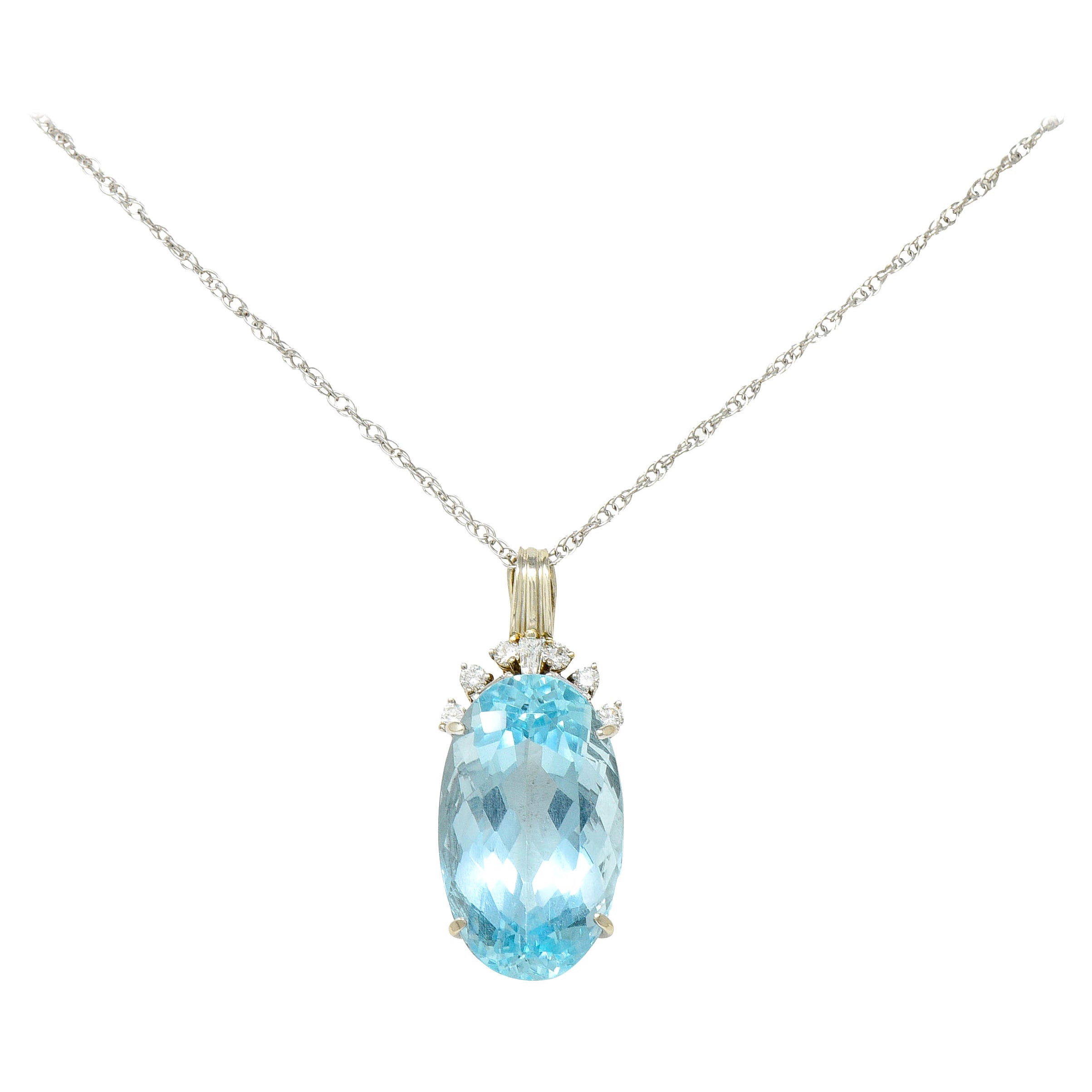 Vintage 20.50 Carats Aquamarine Diamond 14 Karat White Gold Enhancer Necklace