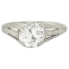 1922 Art Deco 1.79 Carats Diamond Platinum Scrolled Lotus Engagement Ring