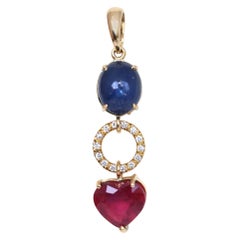 Vintage Star Sapphire Cabochon Ruby Heart Diamonds Ring Pendant, 1950