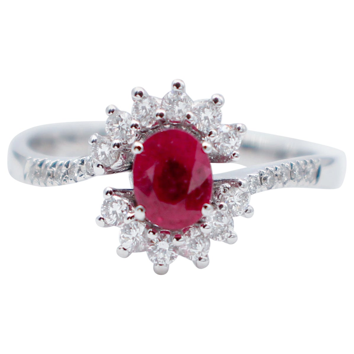 Rubies, White Diamonds, 18 Karat White Gold Engagement Ring For Sale