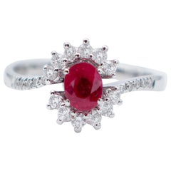 Rubies, White Diamonds, 18 Karat White Gold Engagement Ring